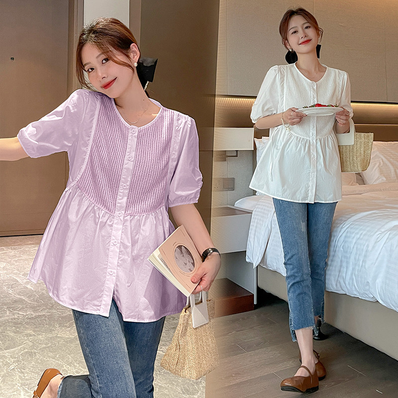 출산복 여름 얇은 섹션 2023 새로운 패션 한국 스타일 느슨한 반팔 다용도 전문 셔츠 BABYDOLL 탑