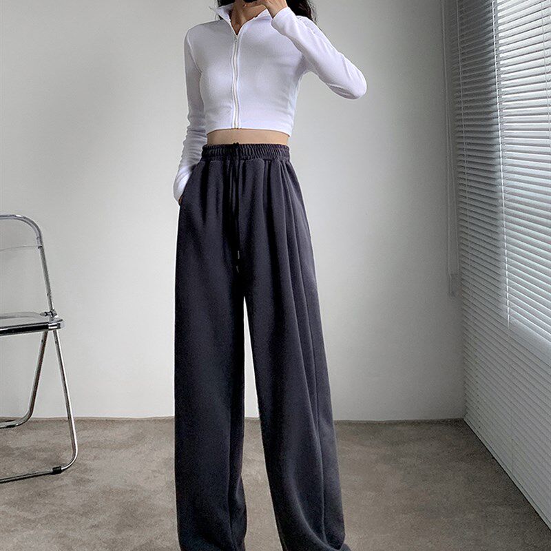 运动裤女宽松束脚2023新款春秋休闲白灰O色卫裤夏薄款阔腿长裤