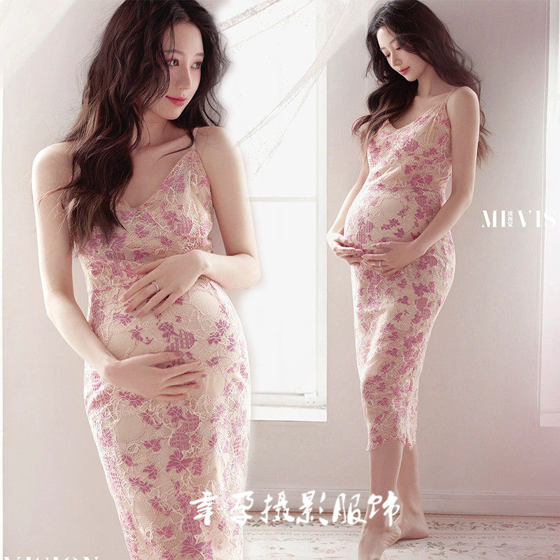 热销影楼展会新款孕妇拍照主题服装法式温柔吊带裙孕妈个人写真艺