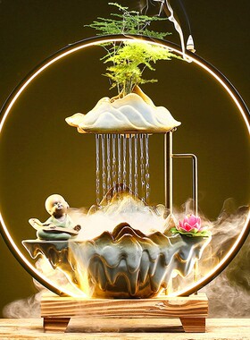 流水摆件喷泉禅意招财循环水办公室桌面雾化加湿R景观装饰开业礼