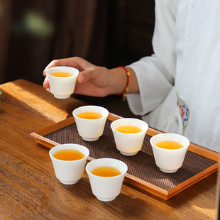 纯白品茗杯陶瓷单杯茶碗LOGO定制 羊脂玉白瓷功夫茶杯家用茶具套装