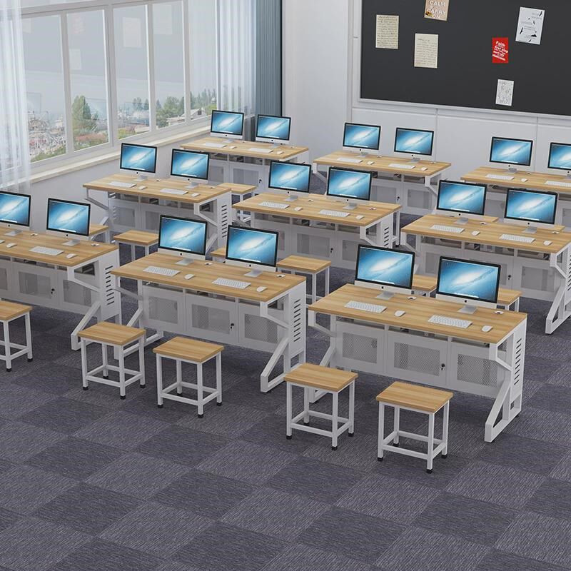 学校钢制微机房电脑桌机房电脑桌桌椅双人三人多媒体微机室培训桌