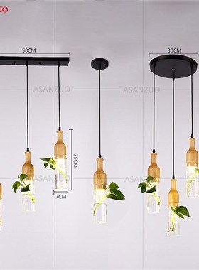 Modern LED plant pendant lights wood glass bottle lustres lu