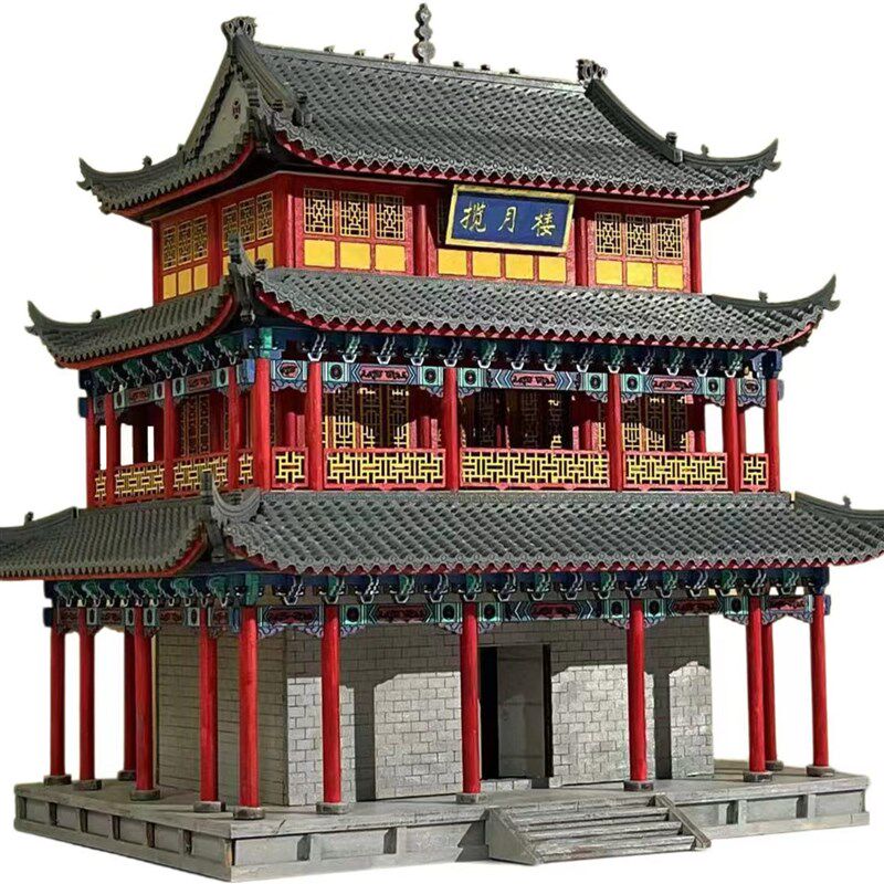 国风木制拼装古建筑DIY模型揽月楼工艺品摆件榫卯积木玩具微景观