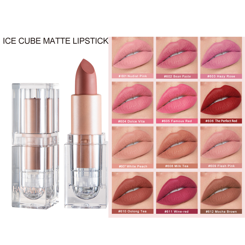 现货速发12色哑光不易掉色裸色豆沙色小冰块口红matte nude lipst