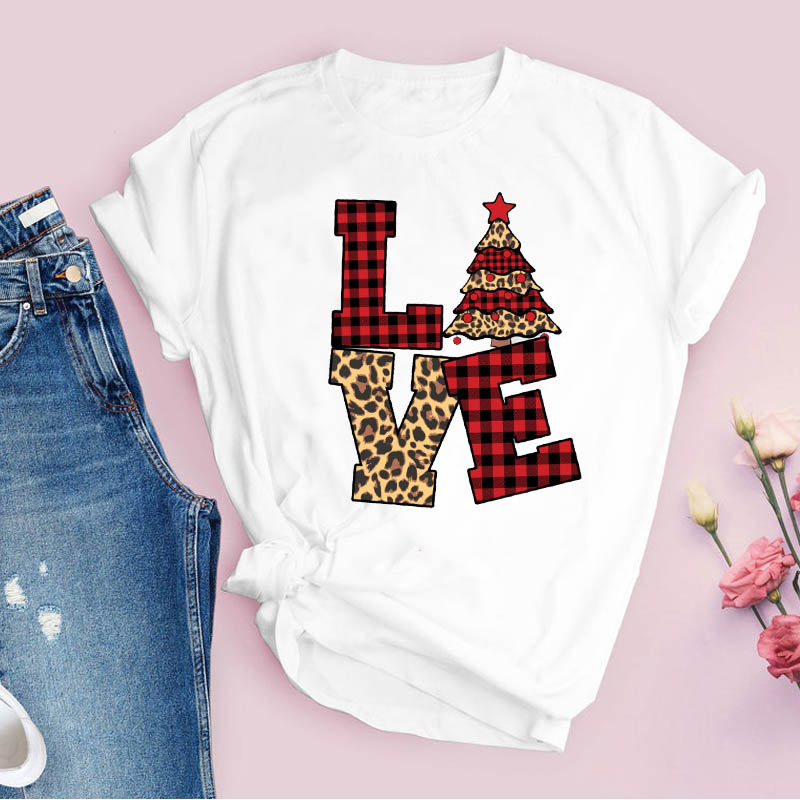 速发Tees for Women Print Plaid e 2022 New Year Holiday Merry