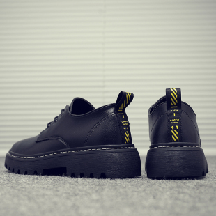 英伦风工装马丁鞋男低帮百搭潮流青少年男生大头皮鞋厚底38码鞋子