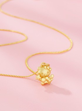 新款黄金色Hello星星猫吊坠项链女款3D立体甜美百搭高级V感Kitty