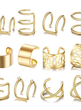 现货12pcs/set 202l0 Fashion Gold Color Ear Cuffs Leaf Clip E