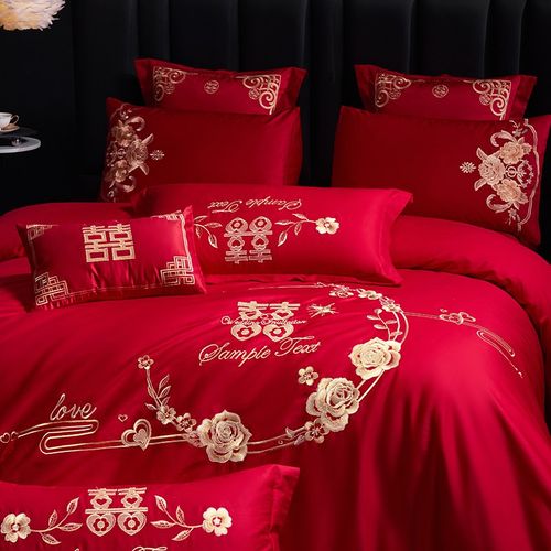 结婚床上用品四件套新婚六件套全棉婚庆喜被大红喜字被套床单婚嫁