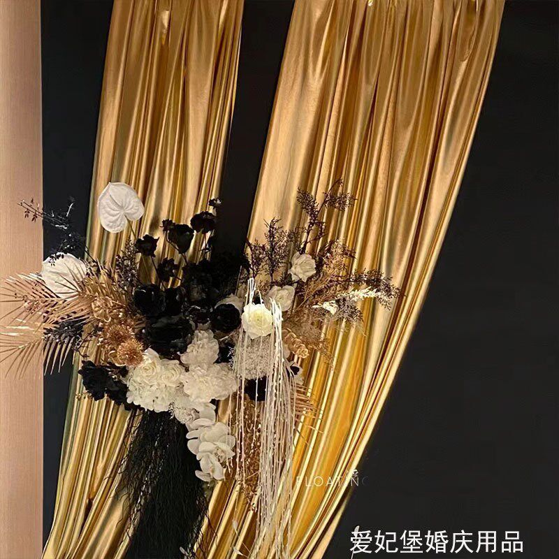 烫金布料婚庆舞台背景布婚礼装饰布幔弹力金色银色婚礼幕布镭新品