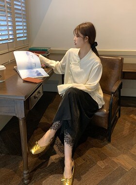 NAZ那子大码2024春季新款高腰气质蕾丝J拼接半身裙胖mm黑色A字裙