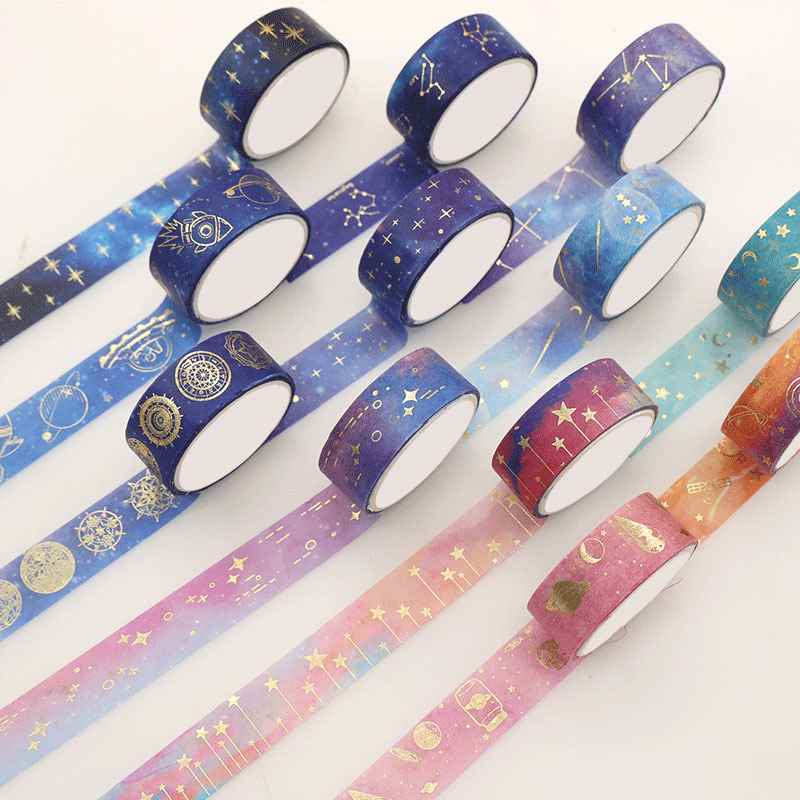 极速12 Pcs/Set Stars Planet Washi Tape Gold Foil Masking Tap