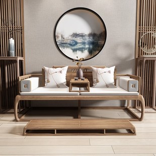 新中式 禅意黑胡桃木罗汉床白蜡木小户型家用实木贵妃榻客厅沙发床