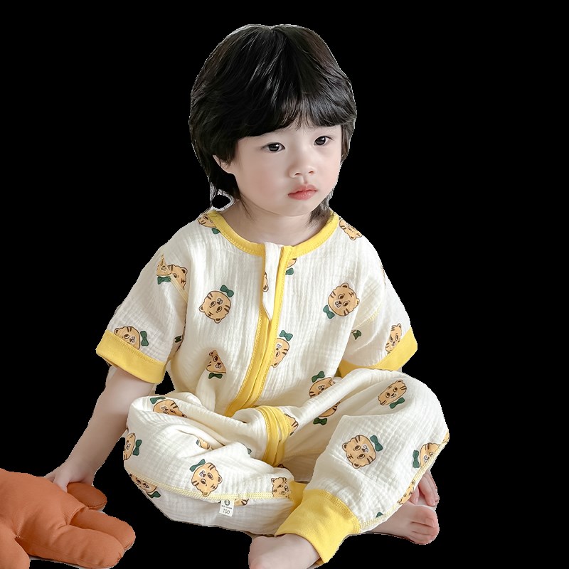 睡袋儿童夏款宝宝纯棉纱布夏季薄款婴儿睡衣双层夏天睡觉四层春秋