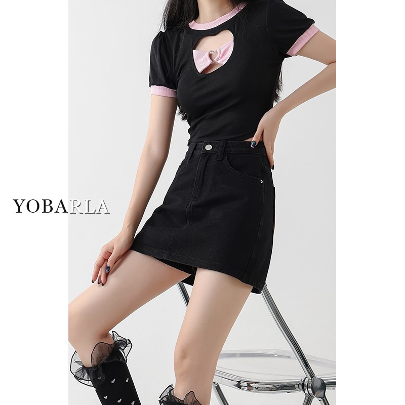 黑色牛仔短裙裤女高腰夏季大码胖mm遮肚子显瘦梨形身材a字半身裙