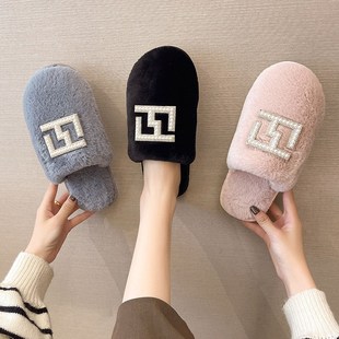 字包头保暖平底休闲棉拖鞋 女外穿2023秋毛韩版 女2021 毛拖鞋 新款