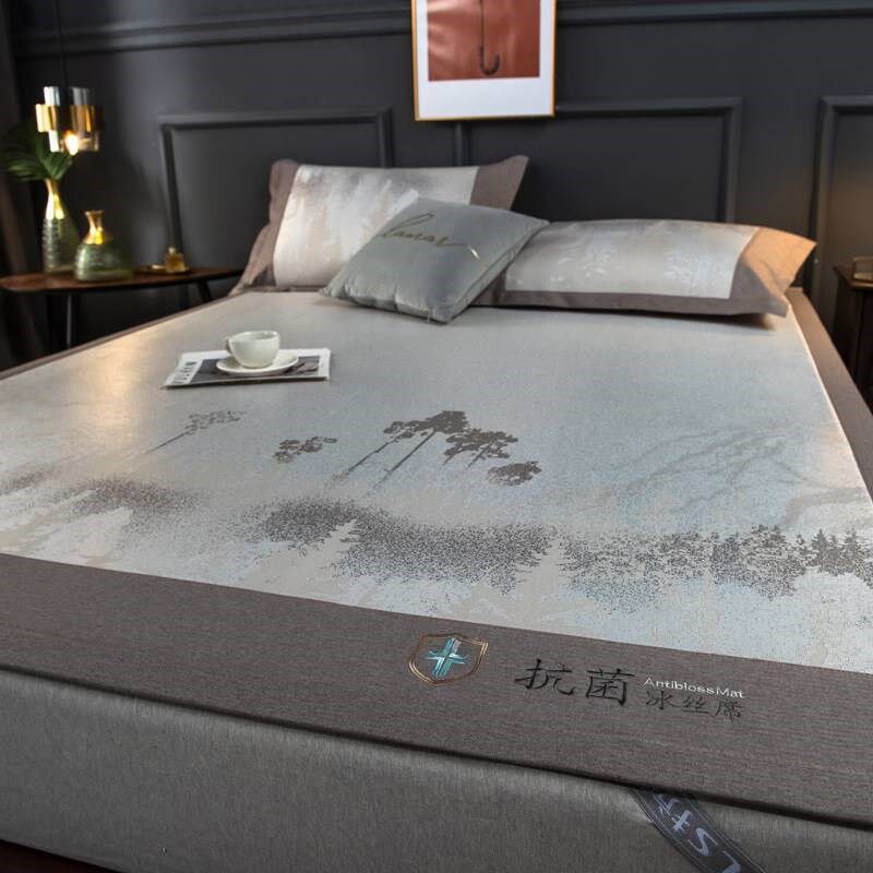 新款防螨冰丝凉席三件套带孔透气草席子夏季空调竹席水洗婴儿可用