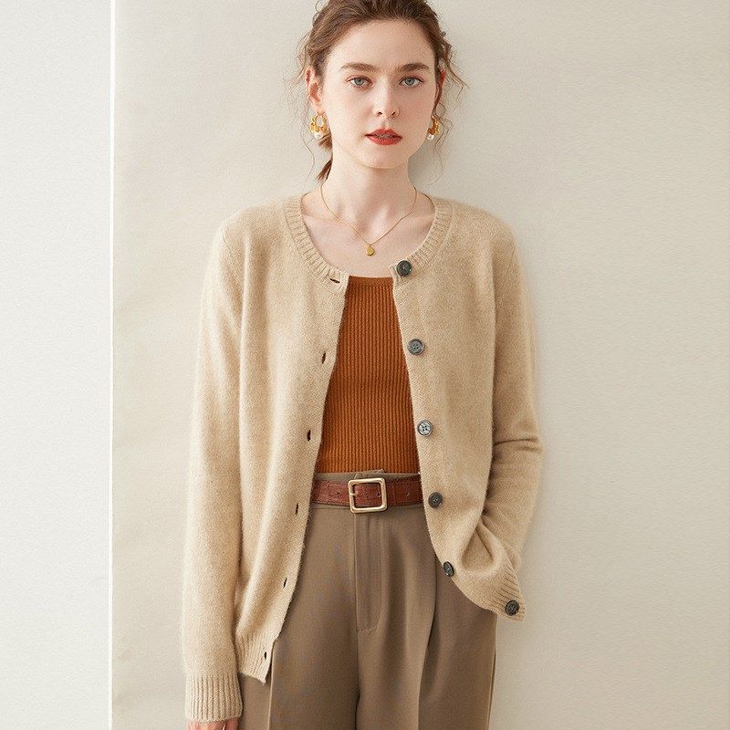 2024新款山羊绒开衫女圆领宽松休闲百搭以针织软糯毛衣秋冬外套上,女装/女士精品,羊绒衫,淘宝优惠券,粉丝福利购,淘宝优惠卷