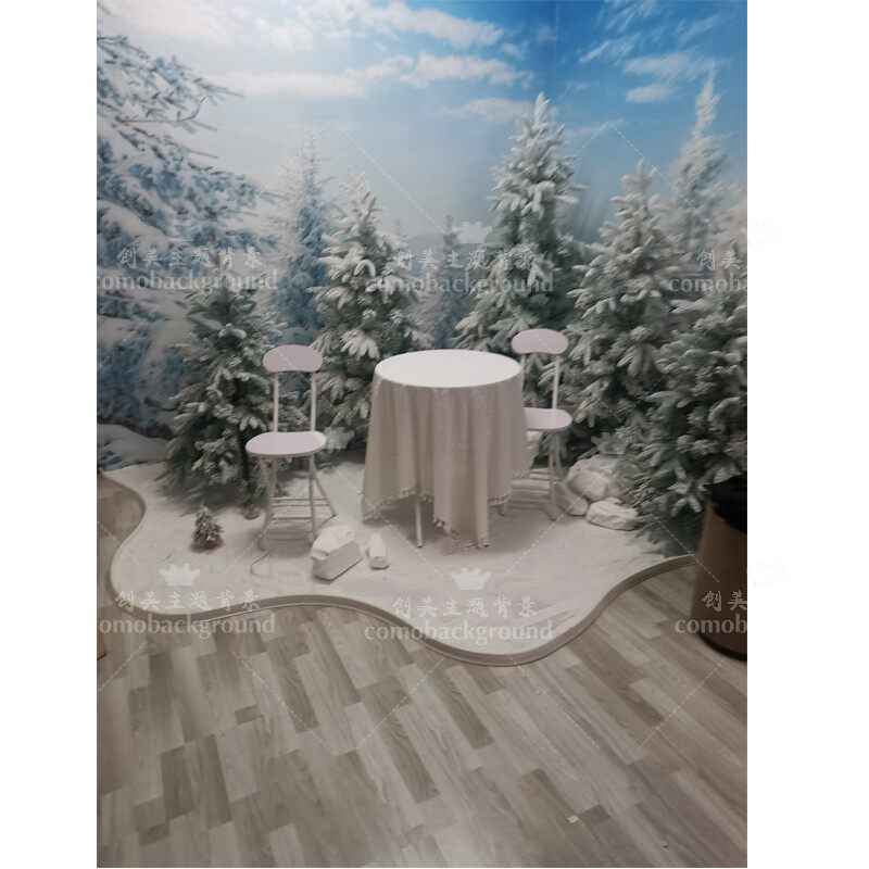 冬天雪景拍照g背景布影楼儿童拍照写真喷绘背景儿童雪地森林摄影