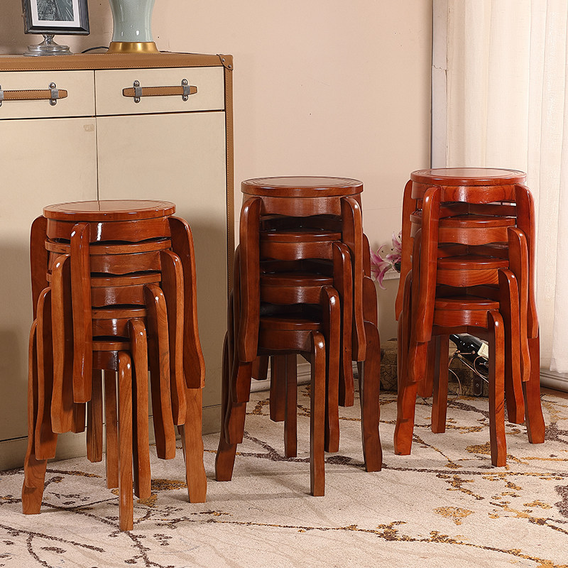 实木圆凳家用胡桃色仿古凳梳妆凳时D尚创意成人圆凳现代餐桌凳餐