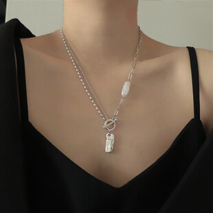 因缺斯汀复古g暗黑不规格金属珍珠吊坠项链女简约冷淡风气质锁骨