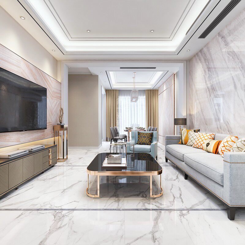 简一大理石瓷砖卡拉拉白陶瓷大板电视背景墙砖客厅餐厅地板砖