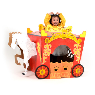 儿童拼装涂色大号纸壳纸皮马车玩具 幼儿园手N工diy表演服纸板道