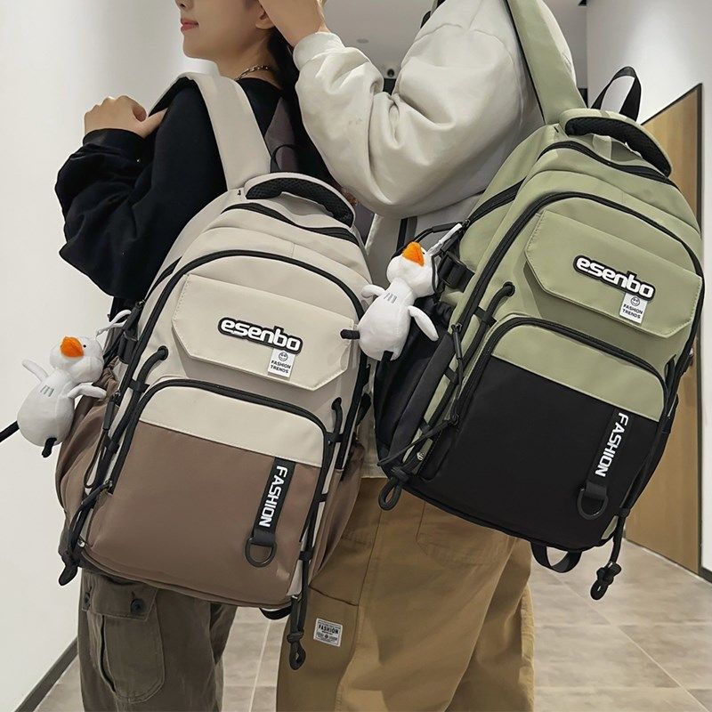 美式休闲书包男女大学生潮酷大容量旅行高中生高级感小众双肩包