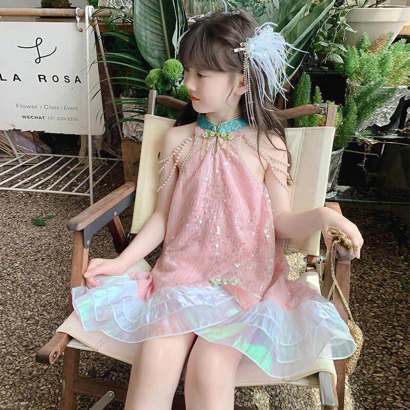 小众高货女童连衣裙夏季2024新款儿童汉服中国风旗袍公主裙夏款小