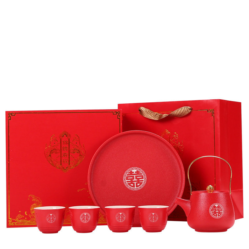 结婚敬茶杯茶具套装陶瓷红色提梁壶中式婚庆用品新娘嫁妆闺蜜礼物,节庆用品/礼品,喜碗/敬茶杯,淘宝优惠券,粉丝福利购,淘宝优惠卷