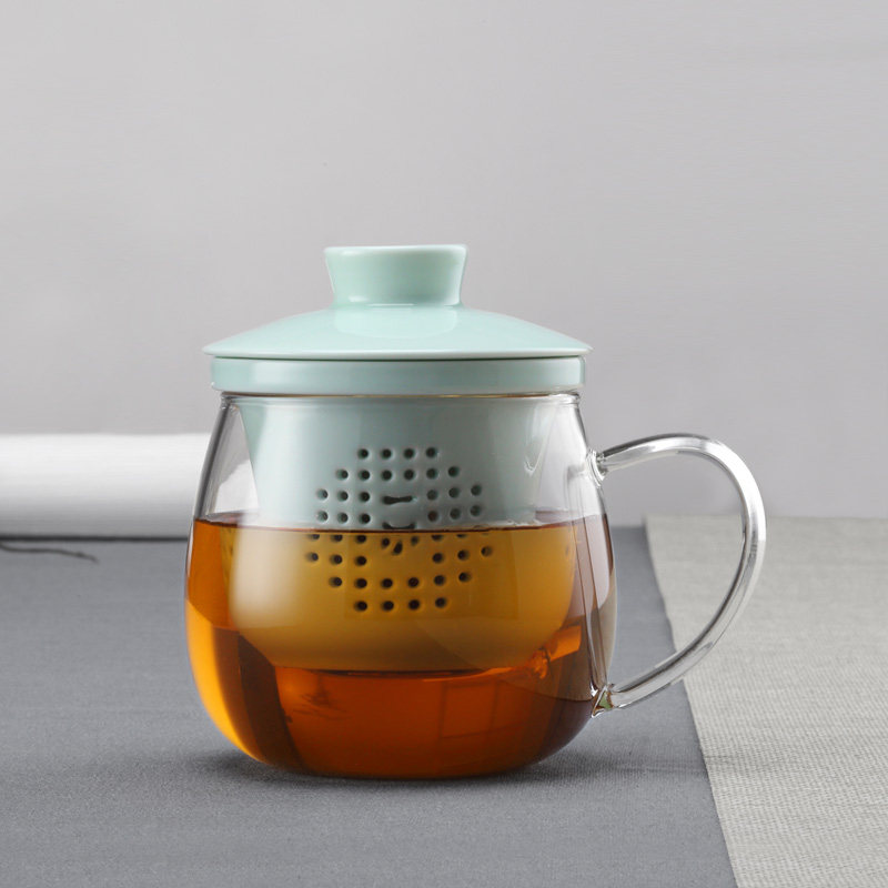 茶杯陶瓷带盖耐热玻璃带把茶杯功夫茶杯一园茶具办公杯泡茶三件