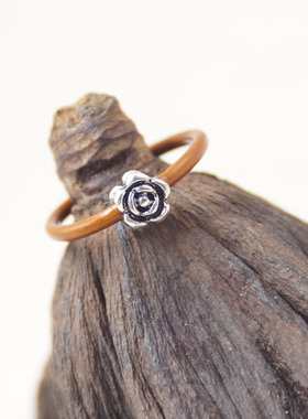 藏意缘阁鸡血藤无节戒指原藤男女对戒92J5银简约情侣尾戒手工首饰