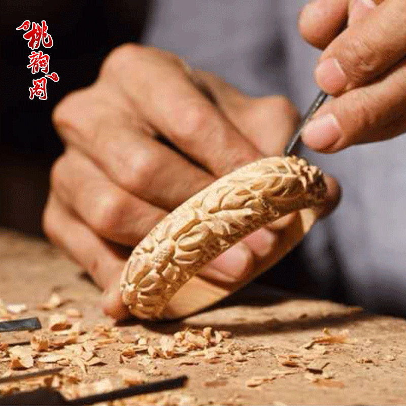 肥城桃木手镯女款手环手工雕刻木质雕花手镯女饰品情侣镯子民族风
