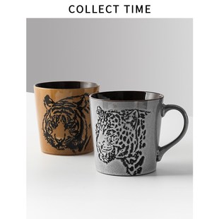 外贸陶瓷创意复古马克杯虎豹野兽咖啡杯情侣杯水杯子陶瓷杯早餐杯