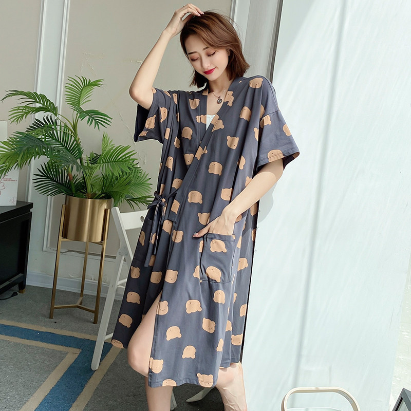 薄款睡袍女夏大码孕妇宽松浴袍日式和服睡衣女士家居服200斤