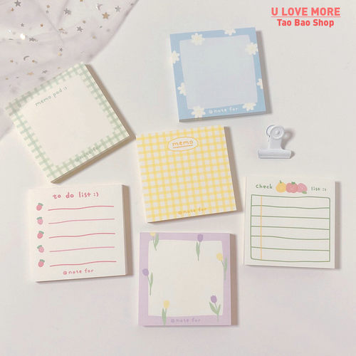 新品100 Sheets Tulip Note Paper CSimple Style Plaid Message