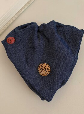 手作牛仔纽扣方巾发圈大肠圈女韩系方形低马尾发绳扎头发皮筋头绳