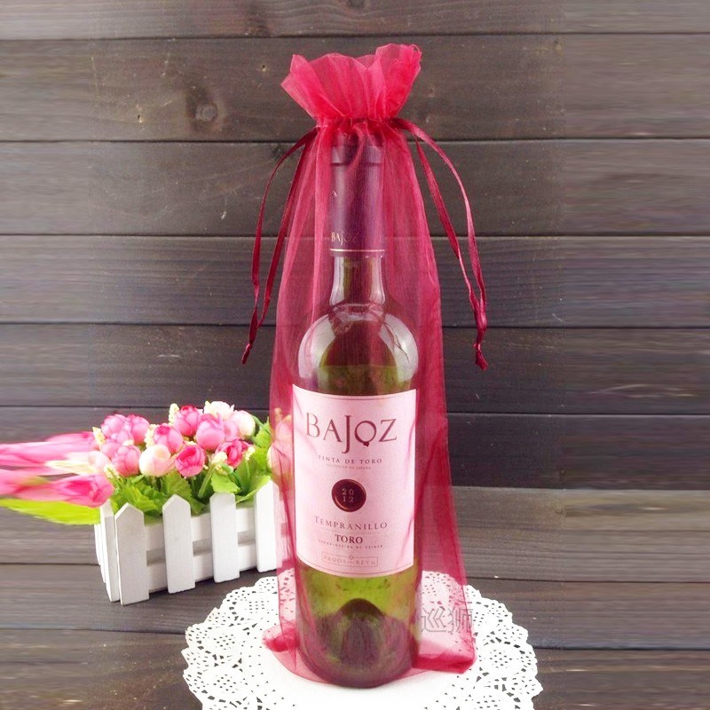 50pcs 15x37cm Gold Drawstring Organza Wine Bag For Wedding P