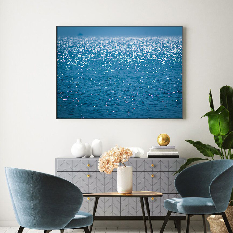 蓝色大海洋装饰画水波光粼粼水面客厅沙发背景墙餐厅卧室床头挂画,家居饰品,现代装饰画,淘宝优惠券,粉丝福利购,淘宝优惠卷