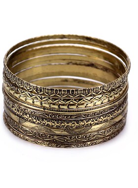 Vintage Pattern 11Pcs/Set Indian Bangles  Wo Antique Gold Ba