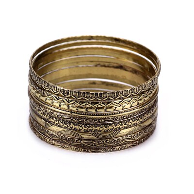 Vintage Pattern 11Pcs/Set Indian Bangles  Wo Antique Gold Ba