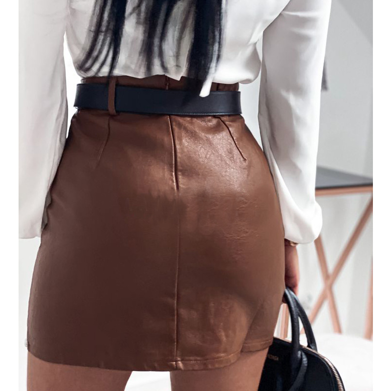 网红Elegant Fashion Rivets PU Leather Skirts Women Mini Penc