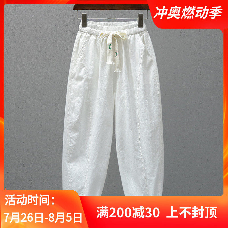 夏季松紧腰休闲裤女宽松显瘦老爹裤时尚百搭9分哈伦裤