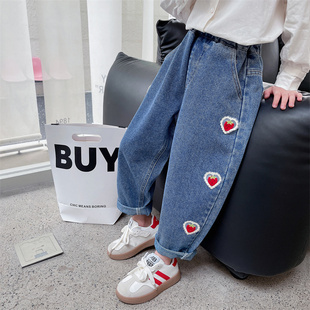 子秋装 女童宽松牛仔裤 洋派儿童网红裤 2023新款 X女宝宝老爹 春秋款