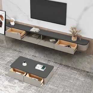 收纳卧室客厅背景墙小户型极简悬浮电视 悬空茶几电视柜实木壁挂式