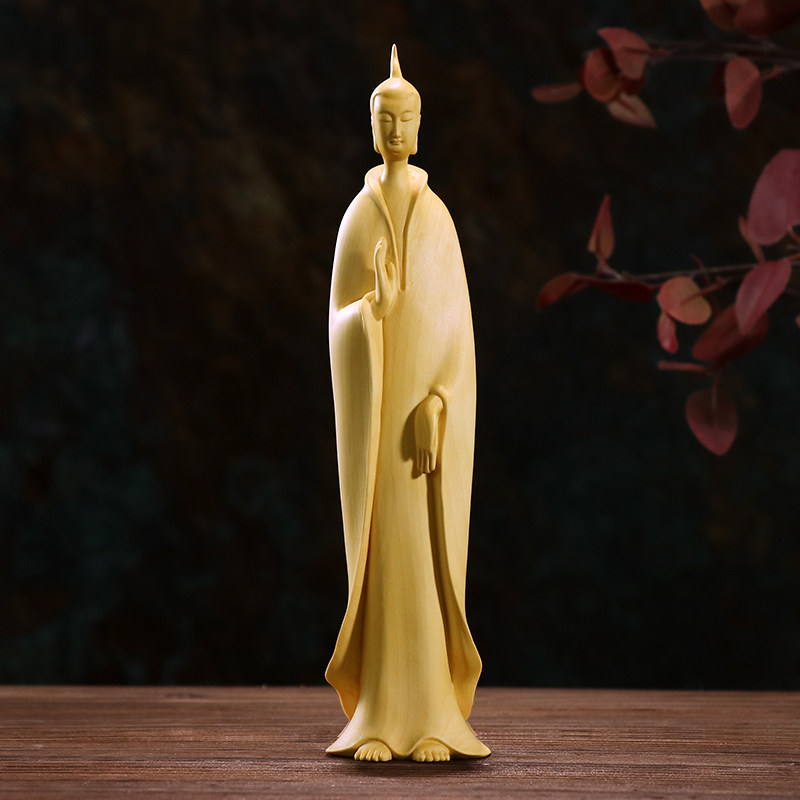 黄杨木雕北魏三圣佛禅意摆件新中式实木质办公客厅玄关供奉摆饰品