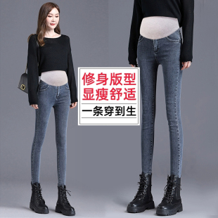 孕妇裤子春d秋款外穿女秋季加绒加厚秋冬显瘦打底小脚牛仔长裤秋
