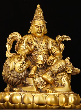 财宝天王摆件大号全铜毗沙门天王多闻天王特大黄铜黄财神黑财神