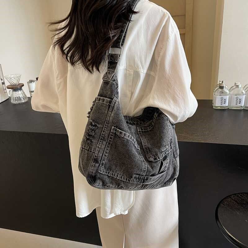 牛仔帆布包上班通勤休闲单肩斜挎布包有拉链慵懒风女生补课放书包,箱包皮具/热销女包/男包,托特包,淘宝优惠券,粉丝福利购,淘宝优惠卷